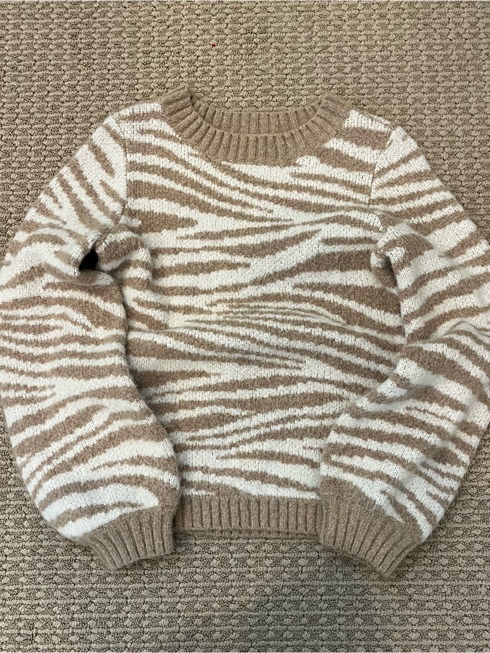 Cozy Beige and White Zebra Print Women's Sweater